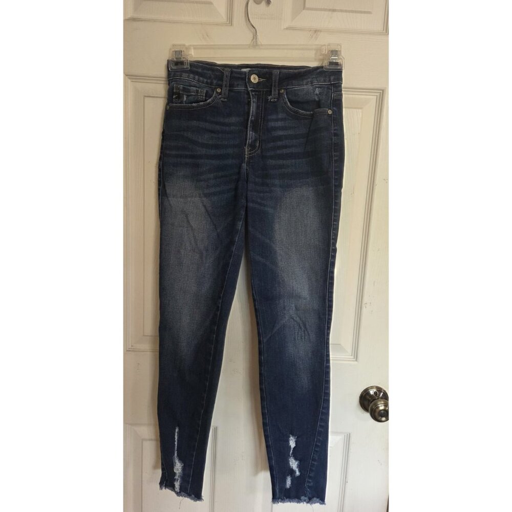 KanCan Mid Rise Distressed Skinny Jeans size 5 Dark Wash